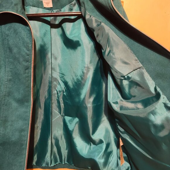 Allison Daley Petite Women's Size 6 Faux Suede Jacket Teal Zip Front Pockets - Picture 8 of 9